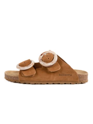 billowy Leder-Pantoletten in Hellbraun