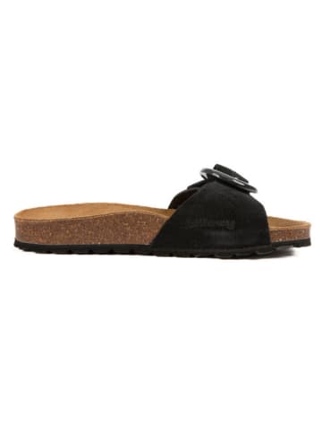 billowy Leder-Pantoletten in Schwarz