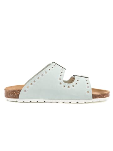 billowy Leren slippers lichtblauw