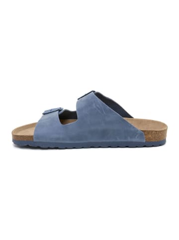 billowy Leder-Pantoletten in Blau