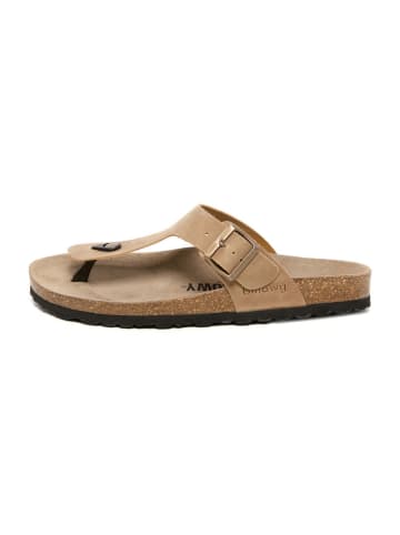 billowy Leder-Zehentrenner in Beige