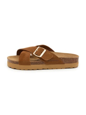 billowy Leren slippers lichtbruin