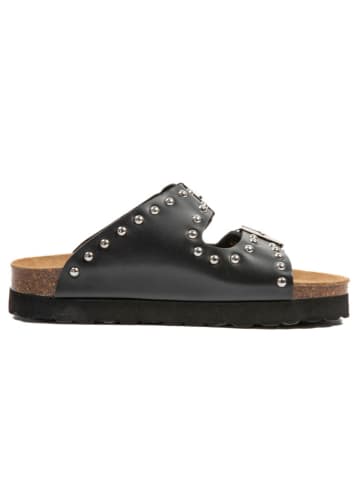 billowy Leder-Pantoletten in Schwarz