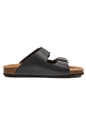billowy Leder-Pantoletten in Schwarz