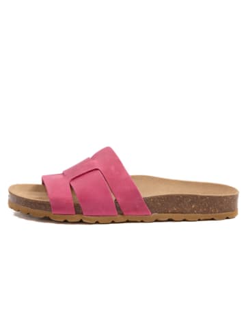 billowy Leder-Pantoletten in Fuchsia