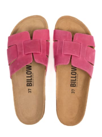 billowy Leder-Pantoletten in Fuchsia