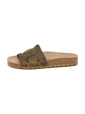 billowy Leren slippers kaki