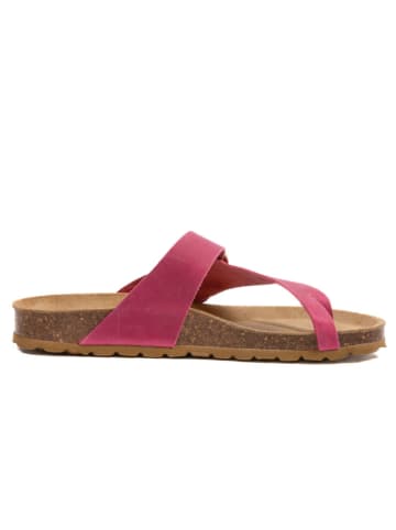 billowy Leder-Zehentrenner in Fuchsia