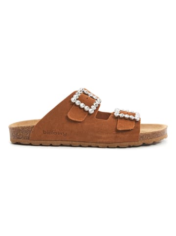 billowy Leren slippers lichtbruin