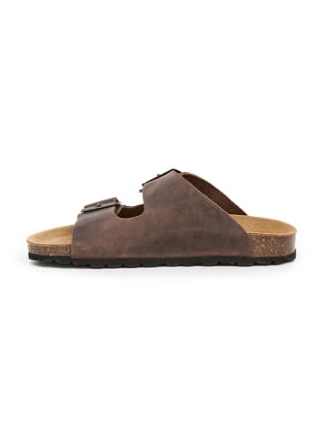 billowy Leder-Pantoletten in Braun
