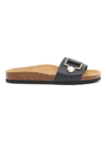billowy Leder-Pantoletten in Schwarz