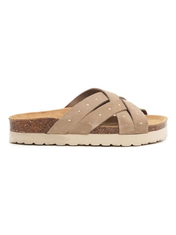 billowy Leder-Pantoletten in Beige