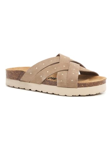 billowy Leder-Pantoletten in Beige