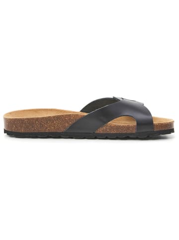 billowy Leder-Pantoletten in Schwarz