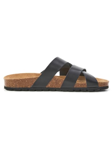billowy Leder-Pantoletten in Schwarz