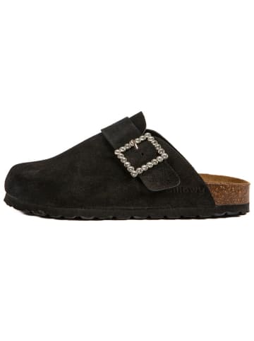 billowy Leder-Clogs in Schwarz