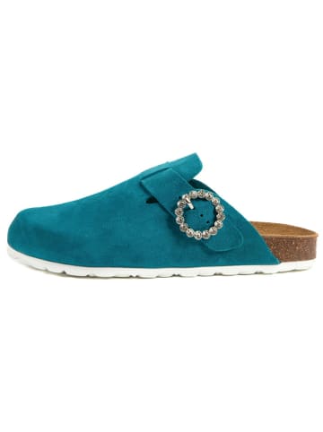 billowy Leder-Clogs in Türkis