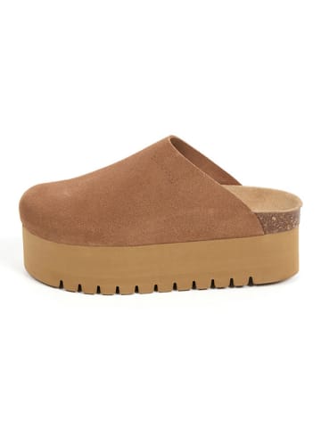 billowy Leren clogs lichtbruin