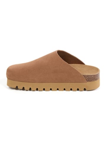 billowy Leder-Clogs in Hellbraun