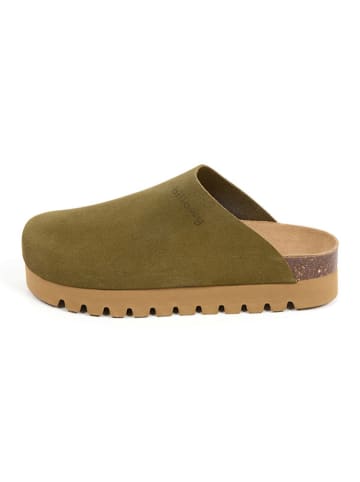 billowy Leder-Clogs in Khaki