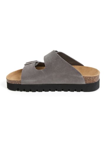 billowy Leder-Pantoletten in Grau