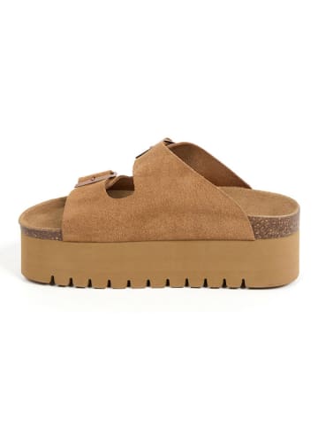 billowy Leren slippers lichtbruin