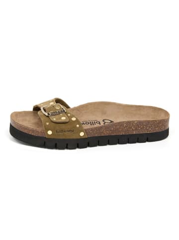 billowy Leder-Pantoletten in Khaki