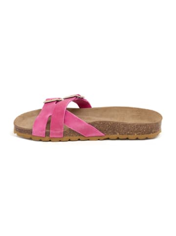 billowy Leder-Pantoletten in Pink
