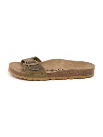 billowy Leder-Pantoletten in Khaki