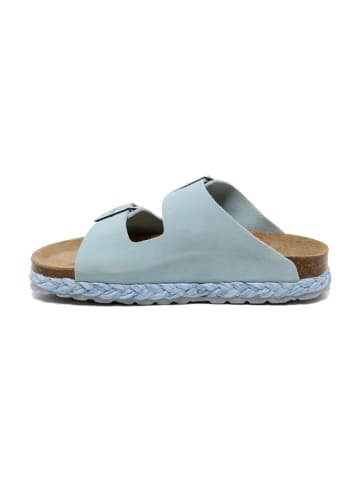 billowy Leder-Pantoletten in Hellblau