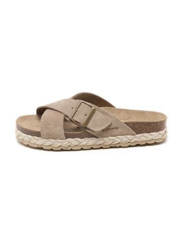 billowy Leder-Pantoletten in Beige