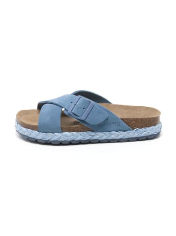billowy Leder-Pantoletten in Hellblau