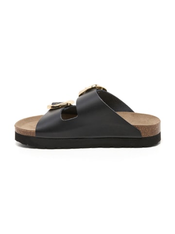 billowy Leder-Pantoletten in Schwarz