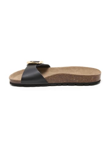 billowy Leder-Pantoletten in Schwarz
