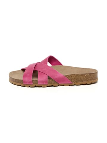 billowy Leder-Pantoletten in Pink