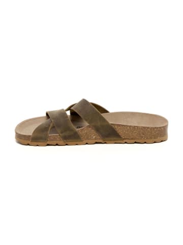 billowy Leren slippers kaki