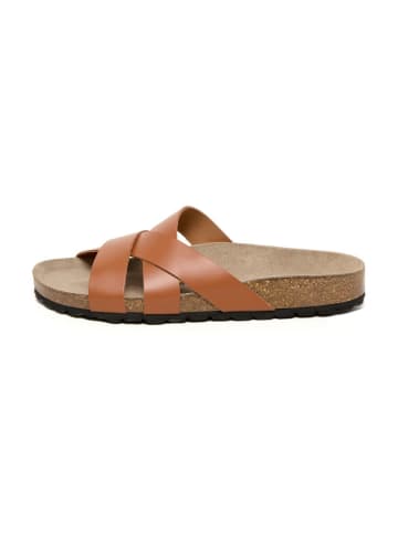 billowy Leder-Pantoletten in Orange
