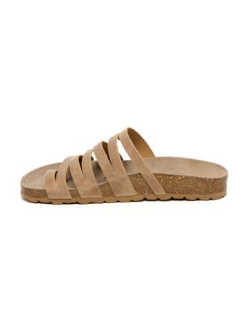 billowy Leder-Zehentrenner in Beige