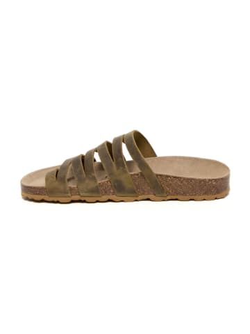 billowy Skórzane japonki w kolorze khaki