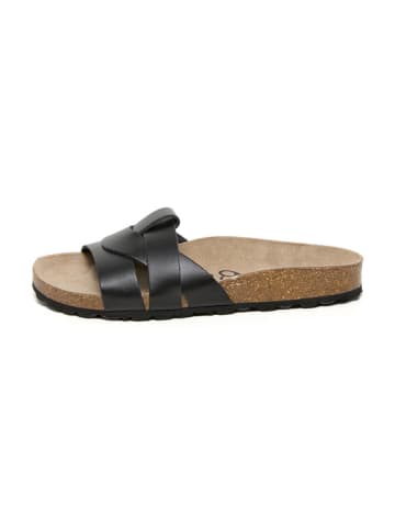 billowy Leder-Pantoletten in Schwarz