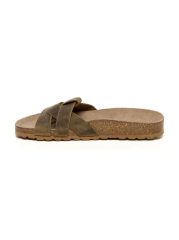 billowy Leren slippers kaki