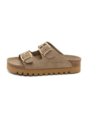 billowy Leder-Pantoletten in Beige