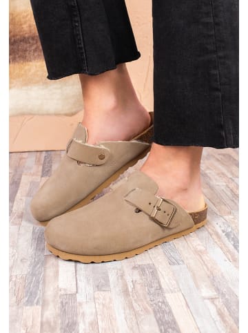 billowy Leder-Clogs in Beige