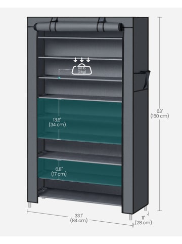 Songmics Szafka w kolorze szarym na buty - 84 x 160 x 28 cm