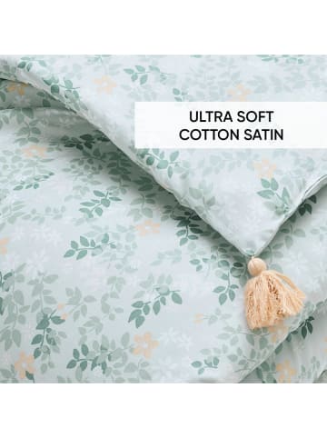 Cacharel Satijnen bedsprei ''Feuillage fleuri'' groen/wit