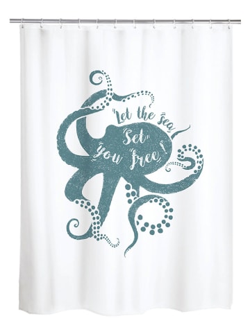 Ornami Zasłona prysznicowa "Kraken" w kolorze biało-niebieskim - 180 x 200 cm