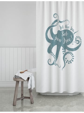 Ornami Duschvorhang ''Kraken'' in Weiß/ Blau - (L)180 x (B)200 cm