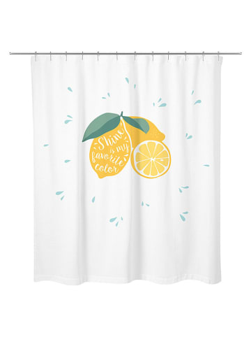 Ornami Zasłona prysznicowa "Lemon" w kolorze biało-żółtym - 180 x 200 cm