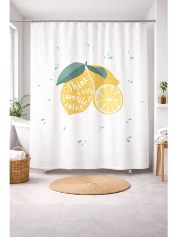 Ornami Zasłona prysznicowa "Lemon" w kolorze biało-żółtym - 180 x 200 cm