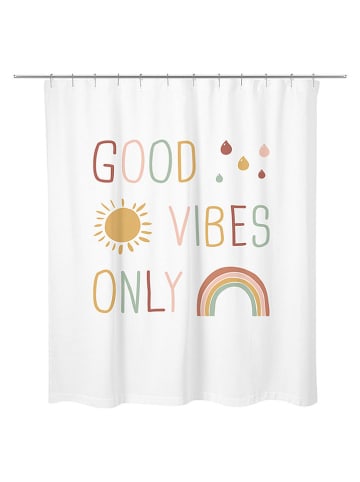 Ornami Zasłona prysznicowa "Good Vibes" w kolorze białym ze wzorem - 180 x 200 cm